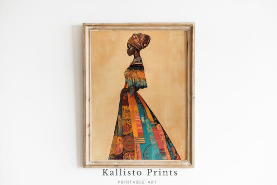 African Woman Wall Art Vibrant Cultural Elegant Portrait Painting Boho Decor Gift For Her864