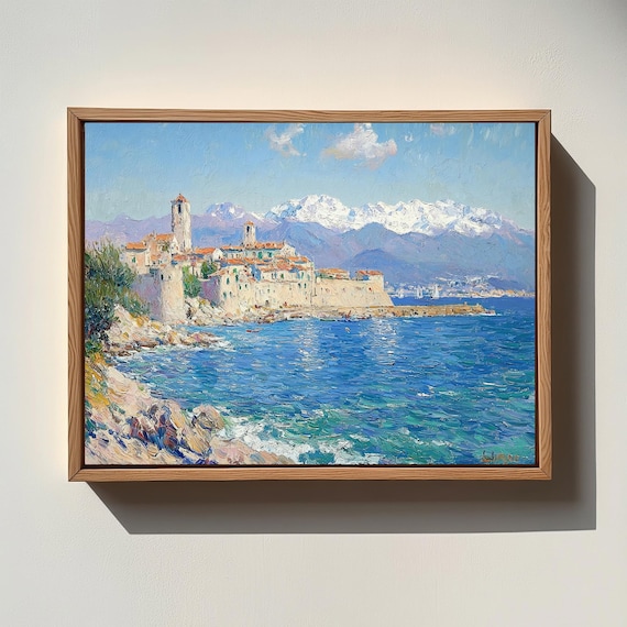 Historic Coastal Village With Church Towers And Mountains Poster