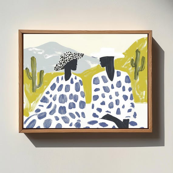 Boho Abstract Art Print Two Figures In Desert Landscape Minimalist Wall Modern Southwestern Decor732