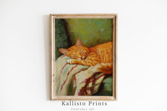 Cozy Orange Tabby Cat Art Print for Home Decor