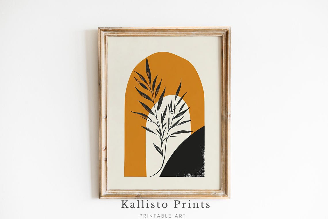 Modern Abstract Botanical Poster Boho Leaf Earthy Orange Minimal Art