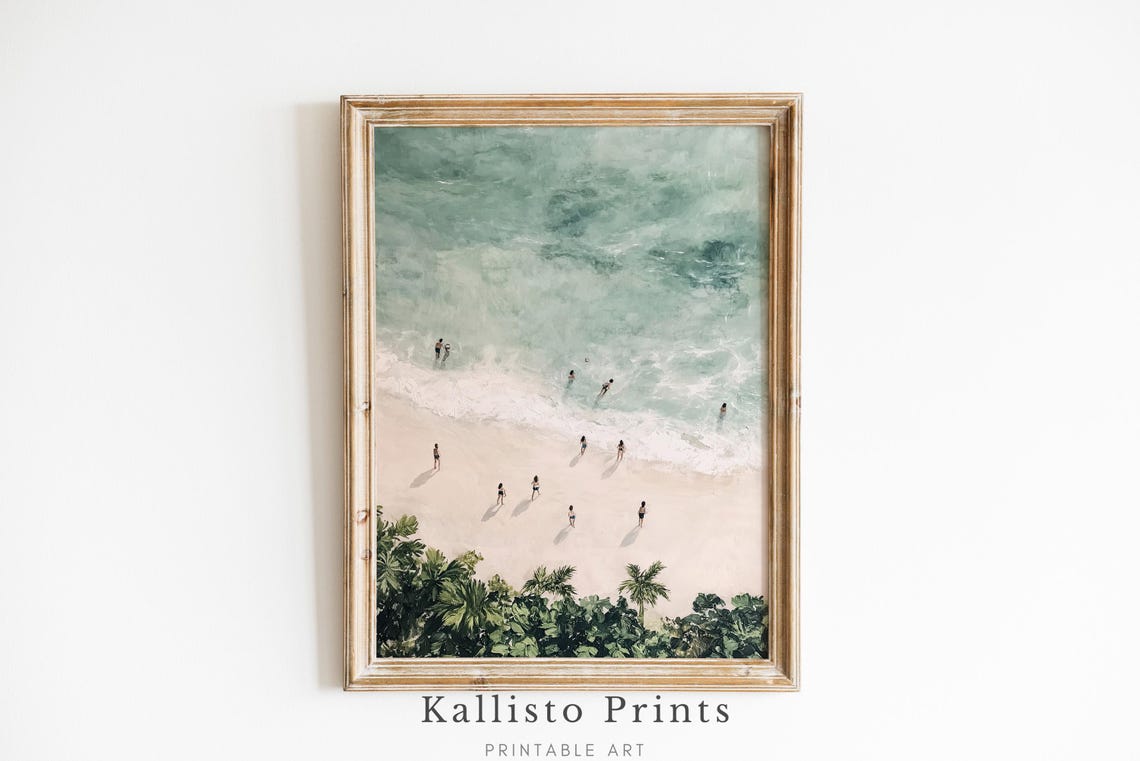 Aerial Tropical Beach Turquoise Ocean Palms Summer Seascape Poster