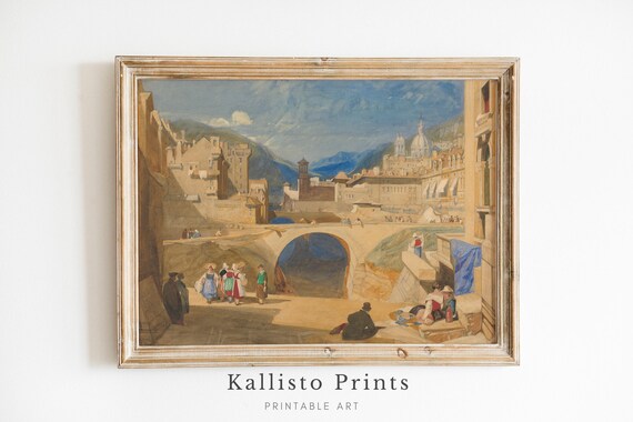 Vintage European Mountain City With Arched Bridge And Domes Poster