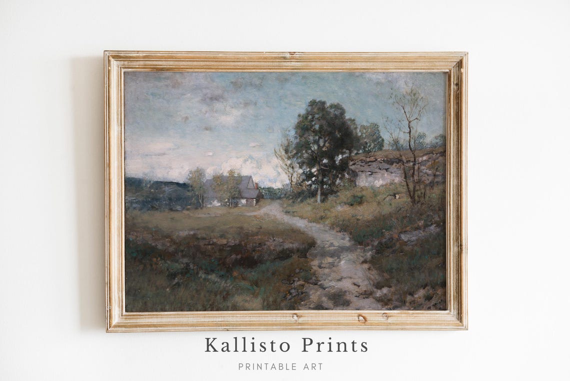 Quiet Countryside Pathway To Rustic Farmhouse Moody Vintage Poster