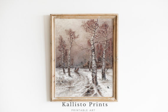 Winter Birch Whisper Snowy Path Through Frosty Woods Art Print Peaceful Landscape278