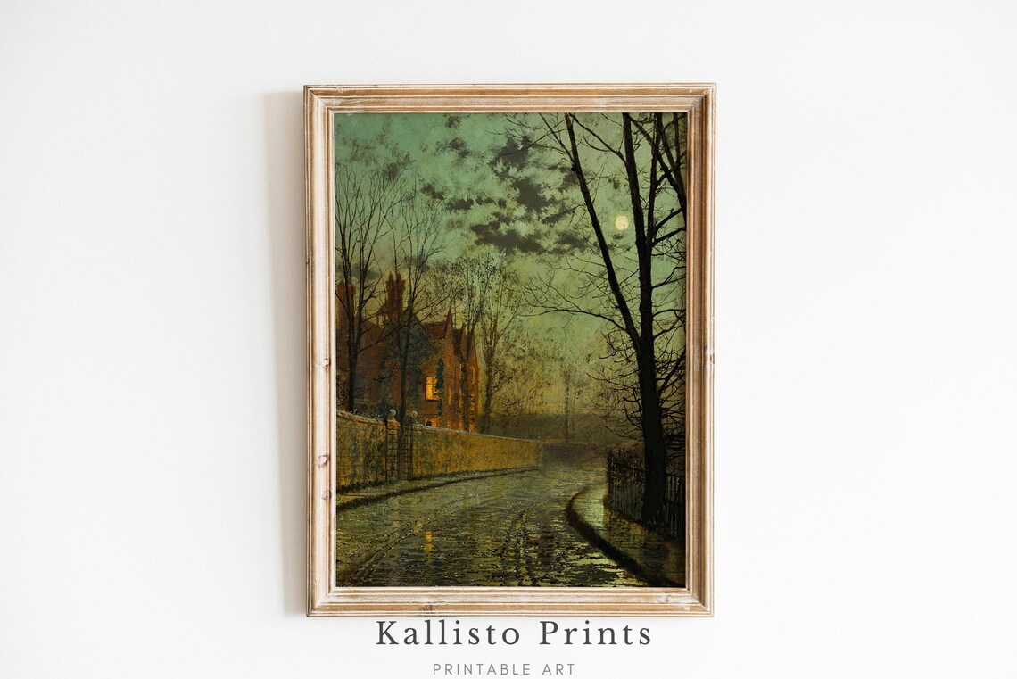 Vintage Moonlit House Gothic Landscape Art Print