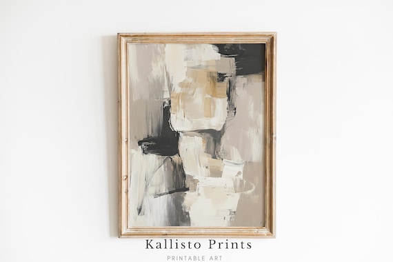 Neutral Abstract Wall Art Beige Black Modern Print Minimalist Contemporary Textured Painting Living Room Decor900