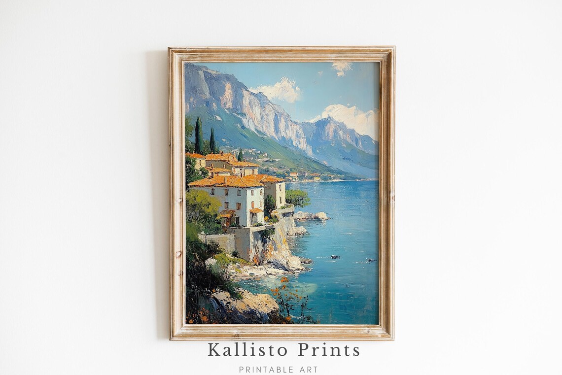 Cliffside Italian Villas Above Turquoise Sea Landscape Poster