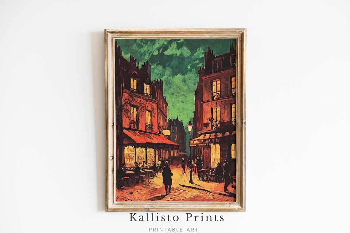 Paris Night Street Cafe Warm Lights Vintage Cityscape Poster