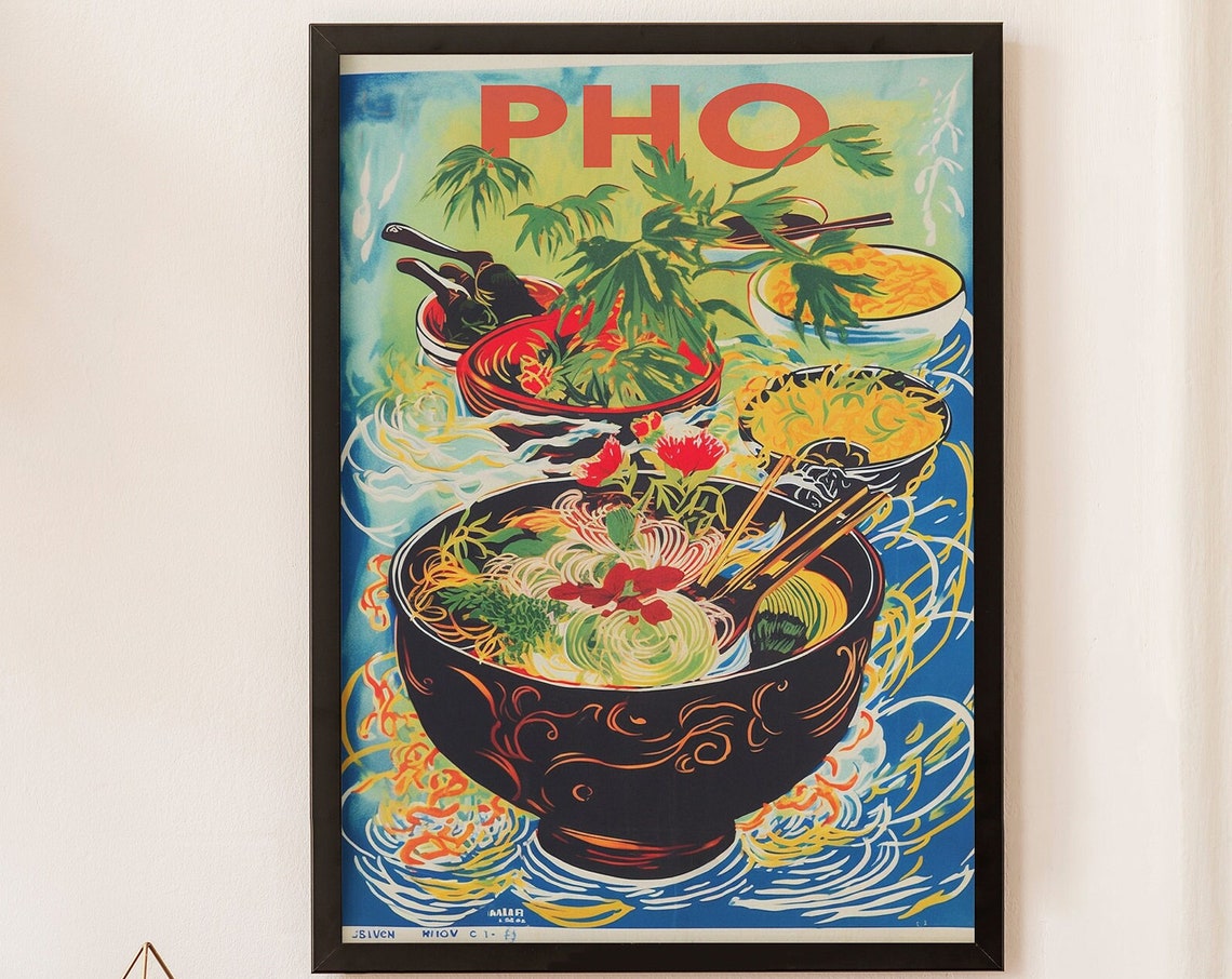 Vintage Style Steaming Pho Noodle Bowl Vietnamese Cuisine Poster