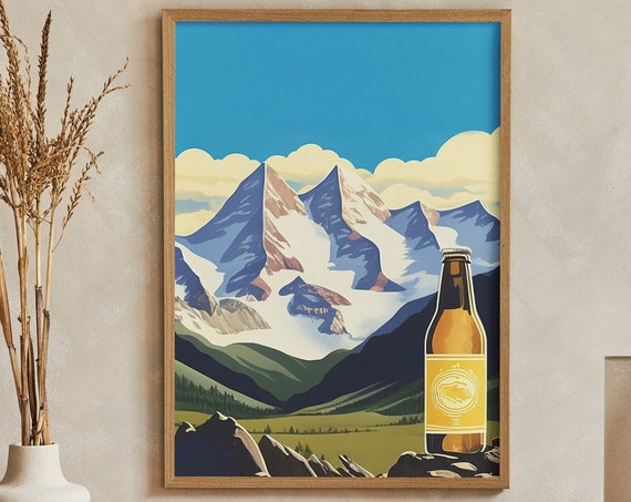 Vintage 60s Style Beer Bottle Poster Print Artwork Print At Home Wall Art Wall Art Print Instant Art