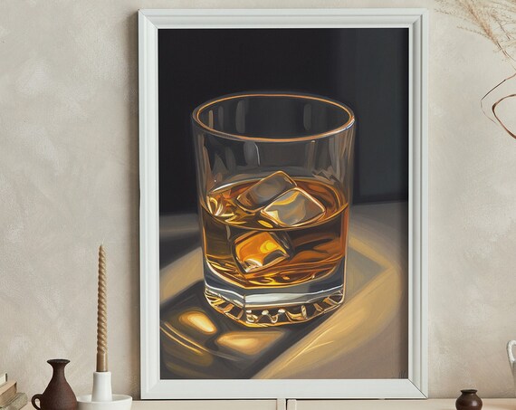 Whisky Glass On The Rocks Golden Light Bar Home Decor Poster