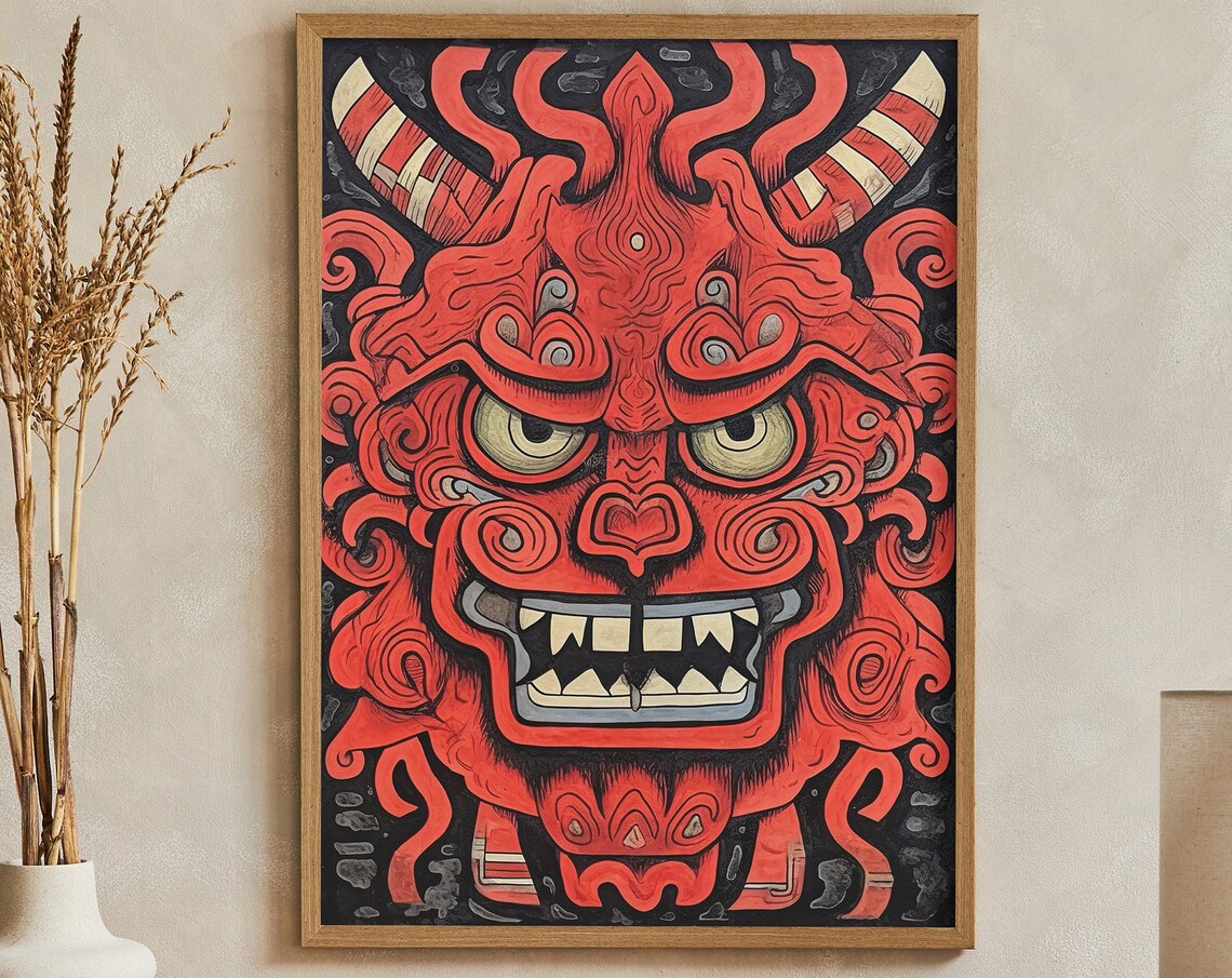 Bali Barong Mask Fierce Red Indonesian Tribal Heritage Art Poster