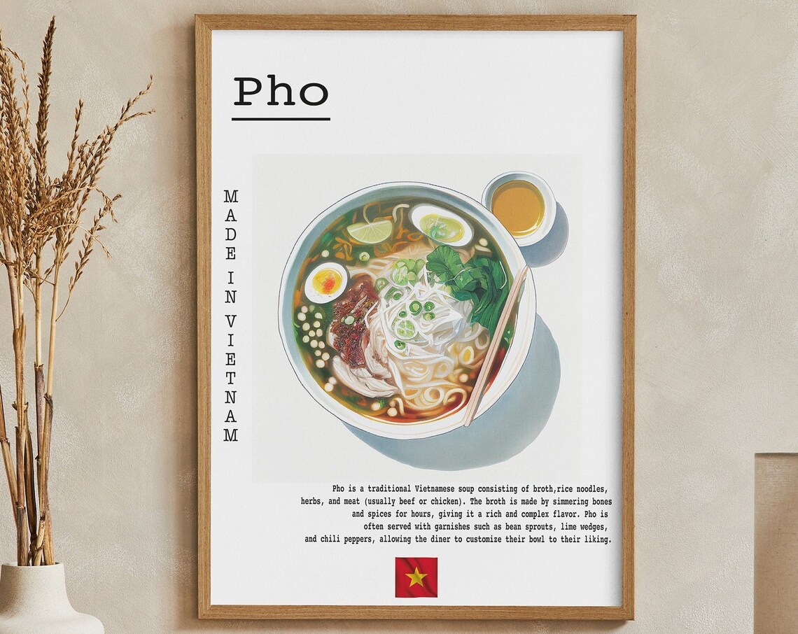 Famous Vietnamese Pho National Dish Illustrated Kitchen Poster