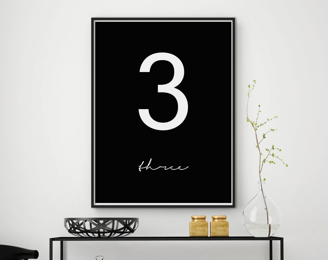 Number 3 Minimalist Black and White Scandinavian Typography Poster