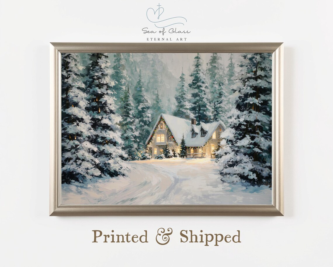 Cozy Winter Cabin Christmas Cottage Art Print