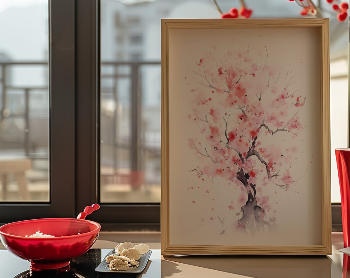 Delicate Pink Cherry Blossom Tree Watercolor Spring Art Poster - Image 5