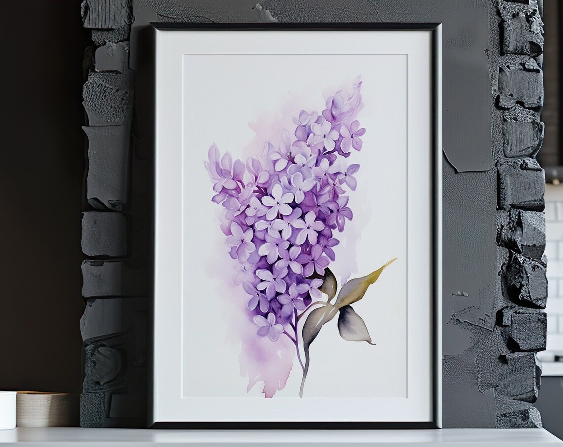 Lilac Watercolor Elegant Purple Bloom Single Branch Minimalist Art Poster