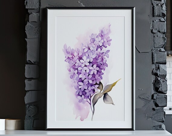 Lilac Watercolor Elegant Purple Bloom Single Branch Minimalist Art Poster