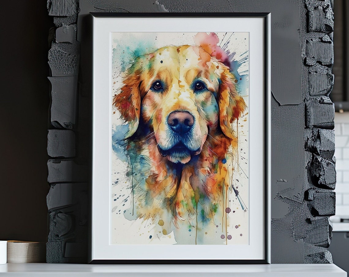 Golden Retriever Dog Painting Wall Art Poster Gift Watercolor Colorful Animal Painting Illustration Nature Wall Art Home Decor