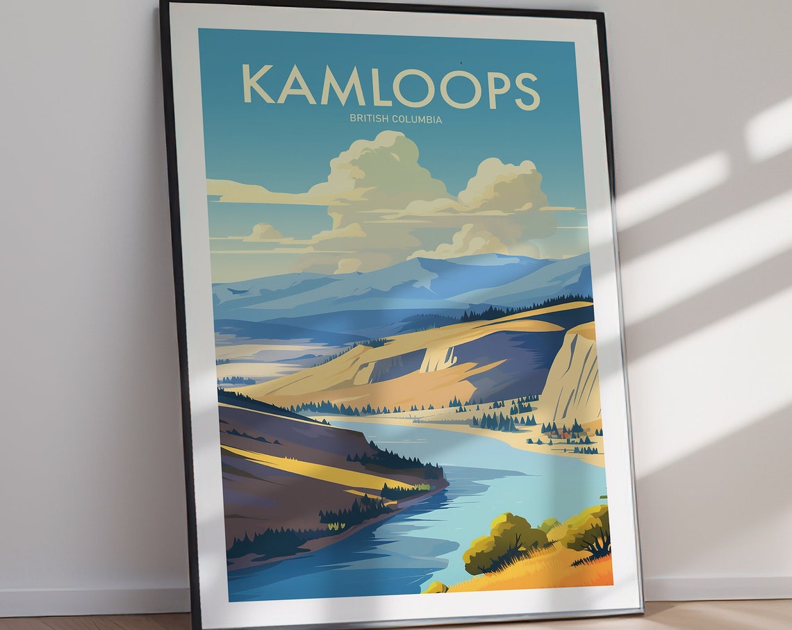 Kamloops British Columbia River Valley Hills Retro Travel Poster - Image 2