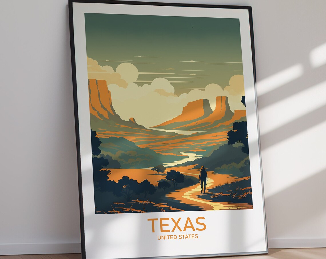 Texas Desert Canyon Trail Lone Hiker Vintage Retro Travel Poster - Image 2