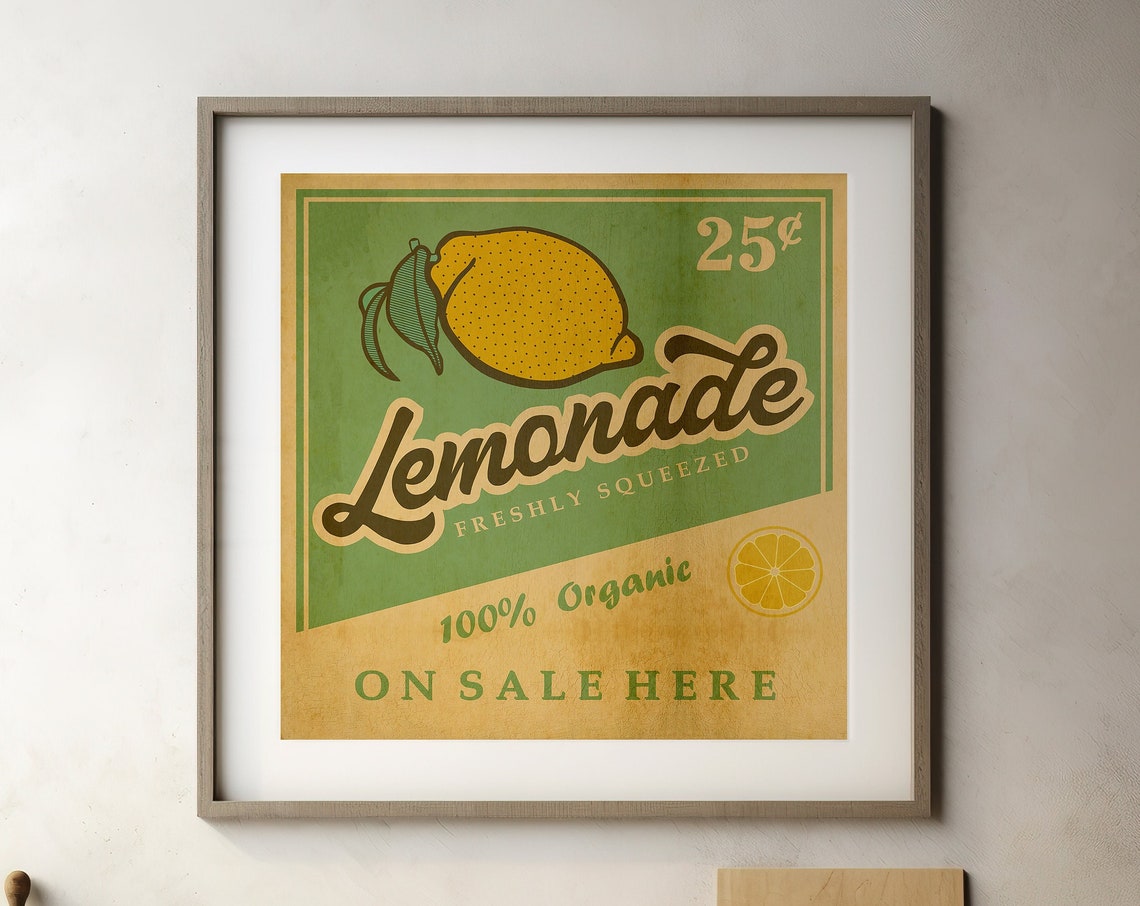 Retro Lemonade Freshly Squeezed 25 Cent Classic Vintage Ad Poster - Image 2