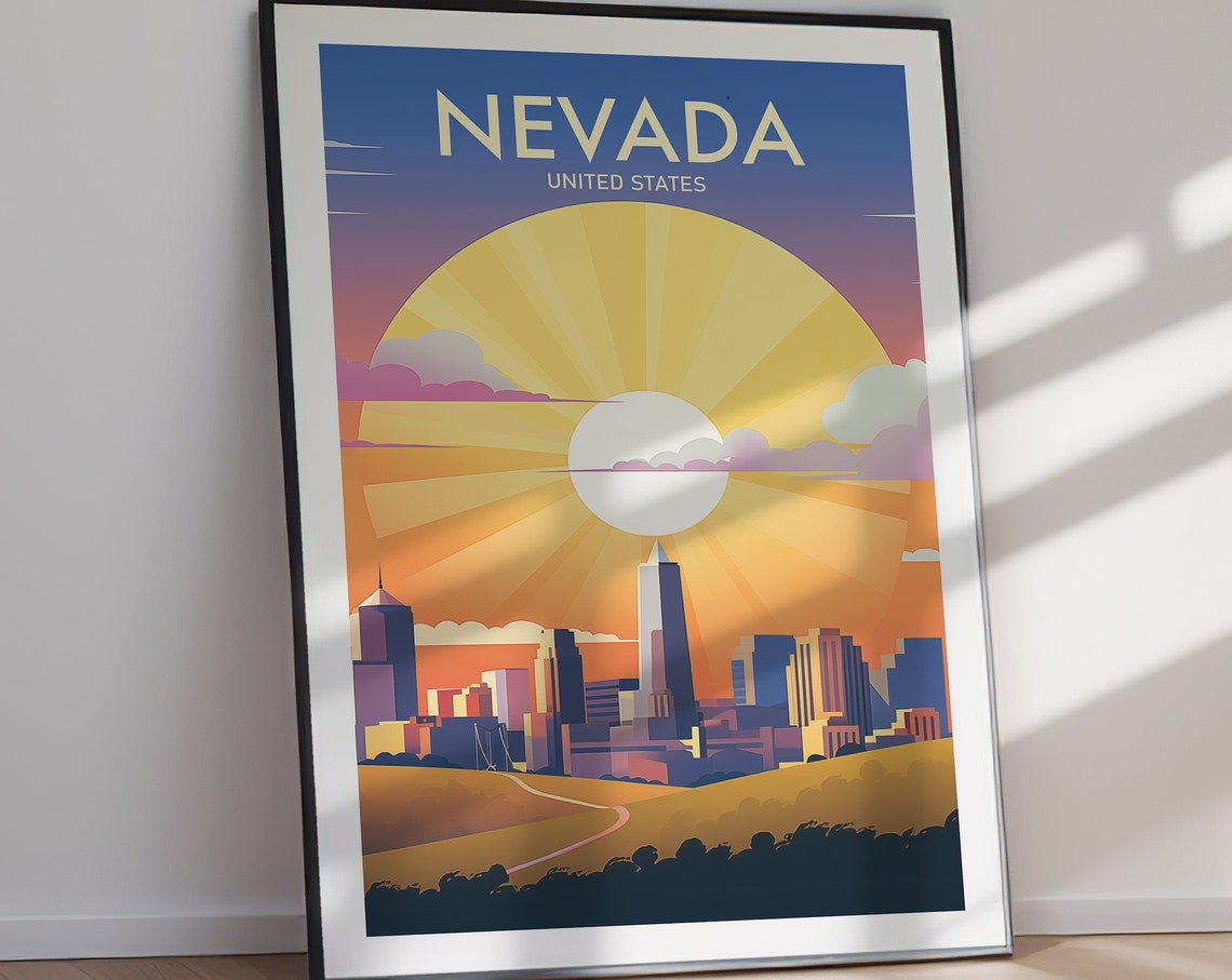 Nevada Golden Sunset City Skyline Retro Vintage Travel Poster - Image 2