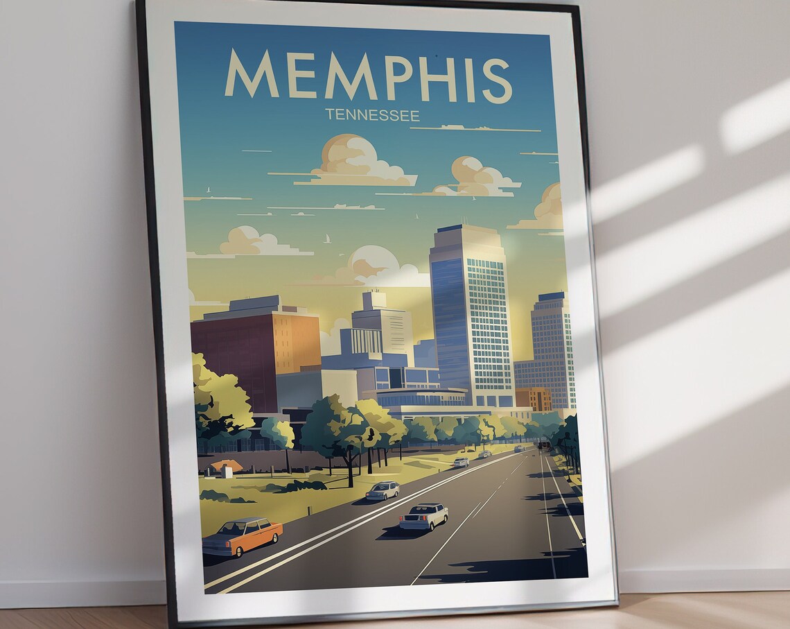 Memphis Tennessee Skyline Highway Sunset Retro City Travel Poster - Image 2