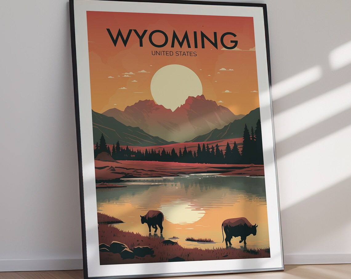 Wyoming Travel Print, US State Wall Art Print - Image 2