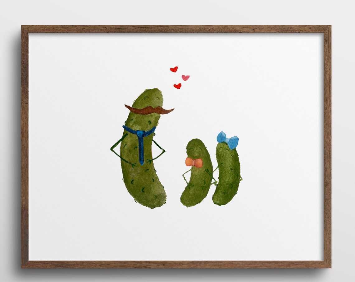 Whimsical Pickle Dad And Kids Family Art Print