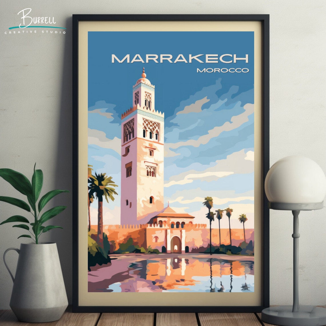 Marrakech Morocco Koutoubia Mosque Reflecting Pool Travel Art Poster - Image 5
