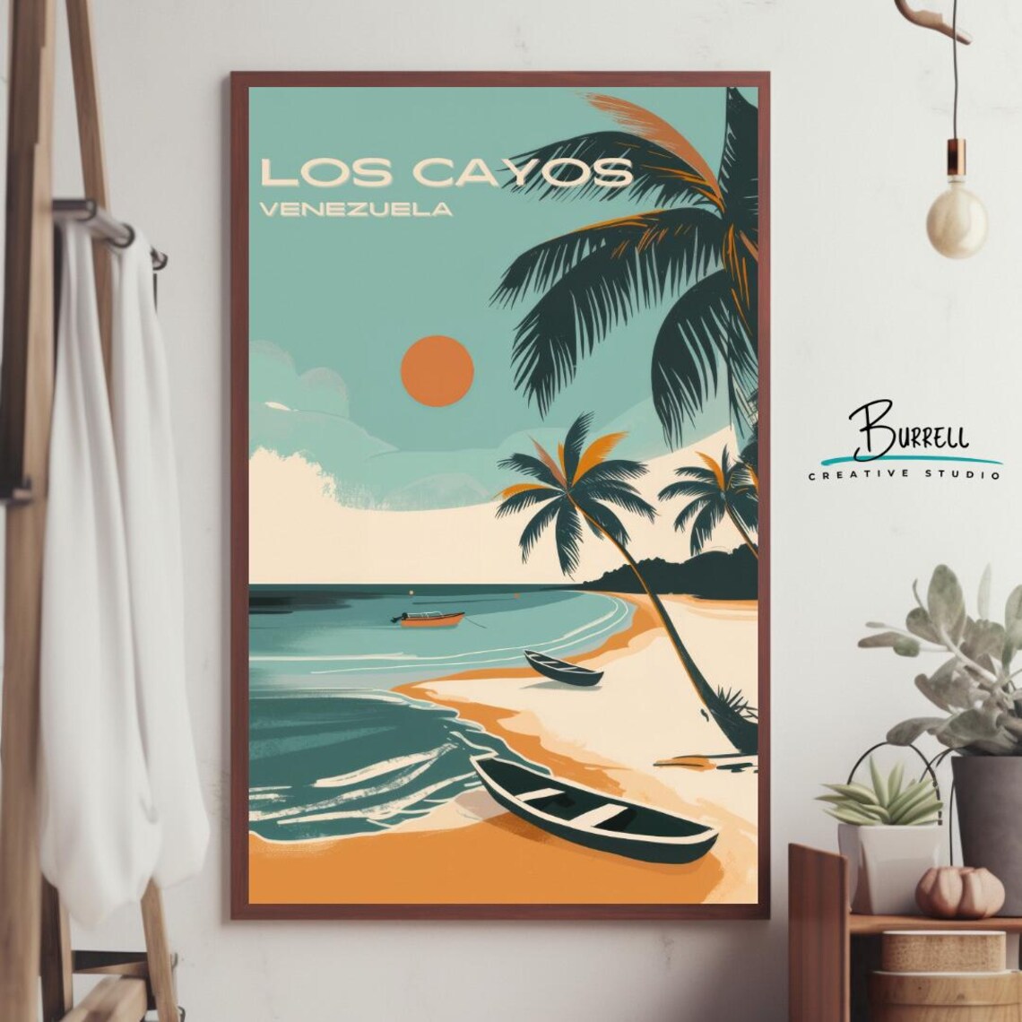 Los Cayos Venezuela Retro Palm Beach Sunset Fishing Boats Poster - Image 4