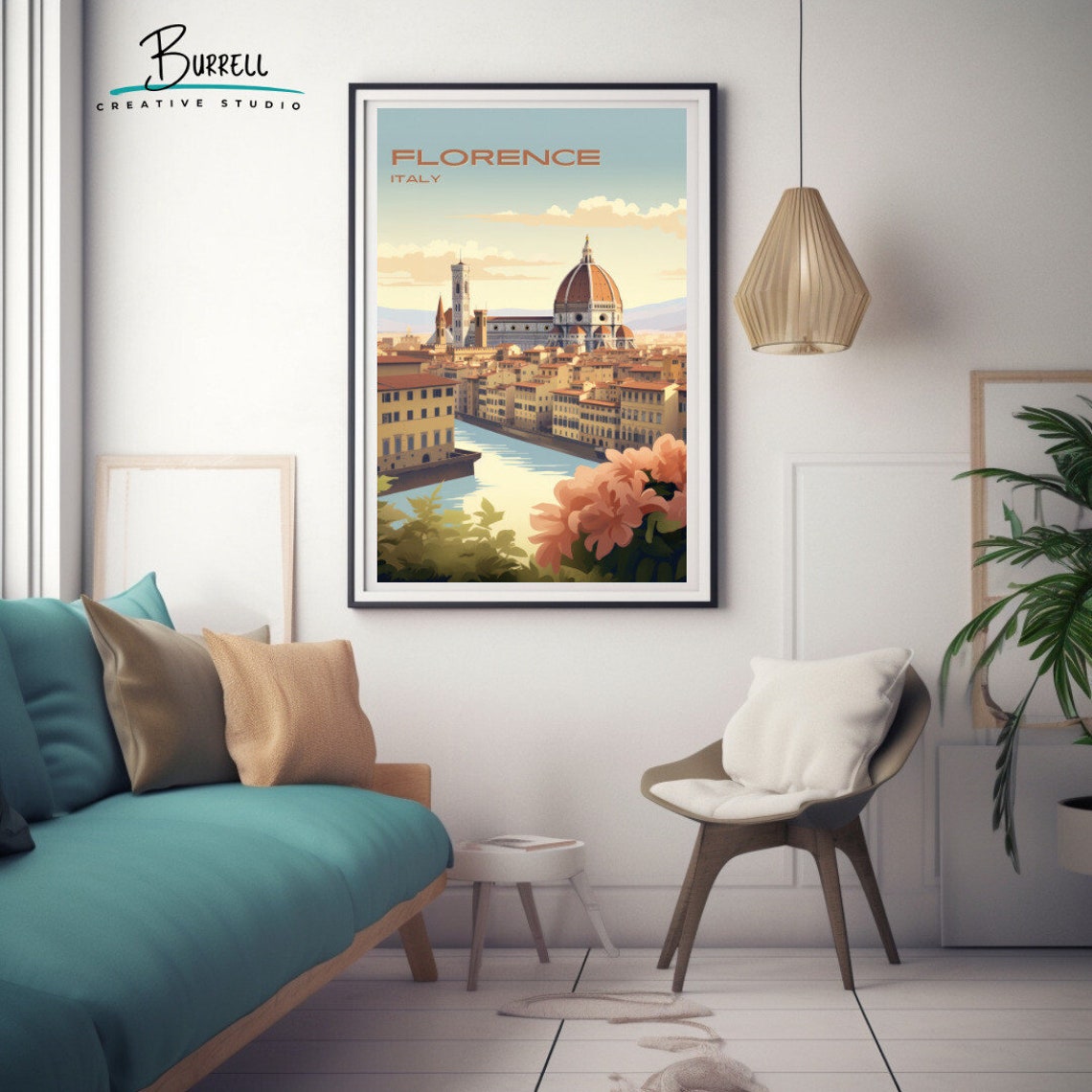 Florence Italy Cathedral Dome Over the Arno River Cityscape Poster - Image 3