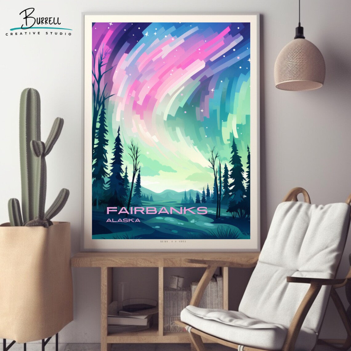 Fairbanks Alaska Northern Lights Travel Poster - Image 2