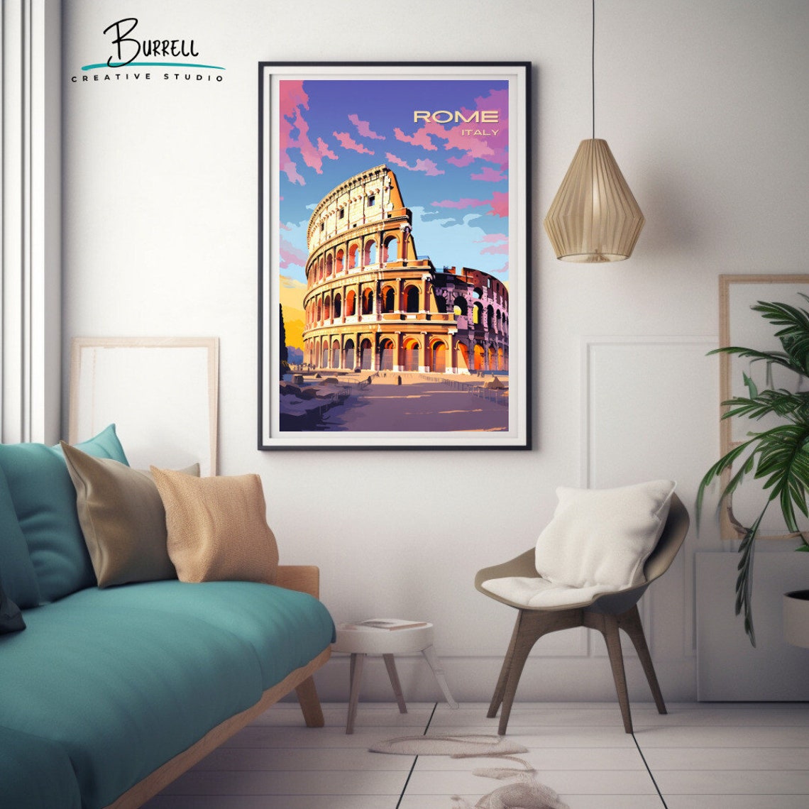 Rome Italy Colosseum at Sunset Ancient Arena Landmark Art Poster - Image 3