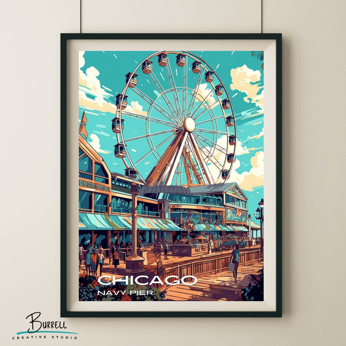 Chicago Illinois Navy Pier Ferris Wheel Summer Fun Boardwalk Poster