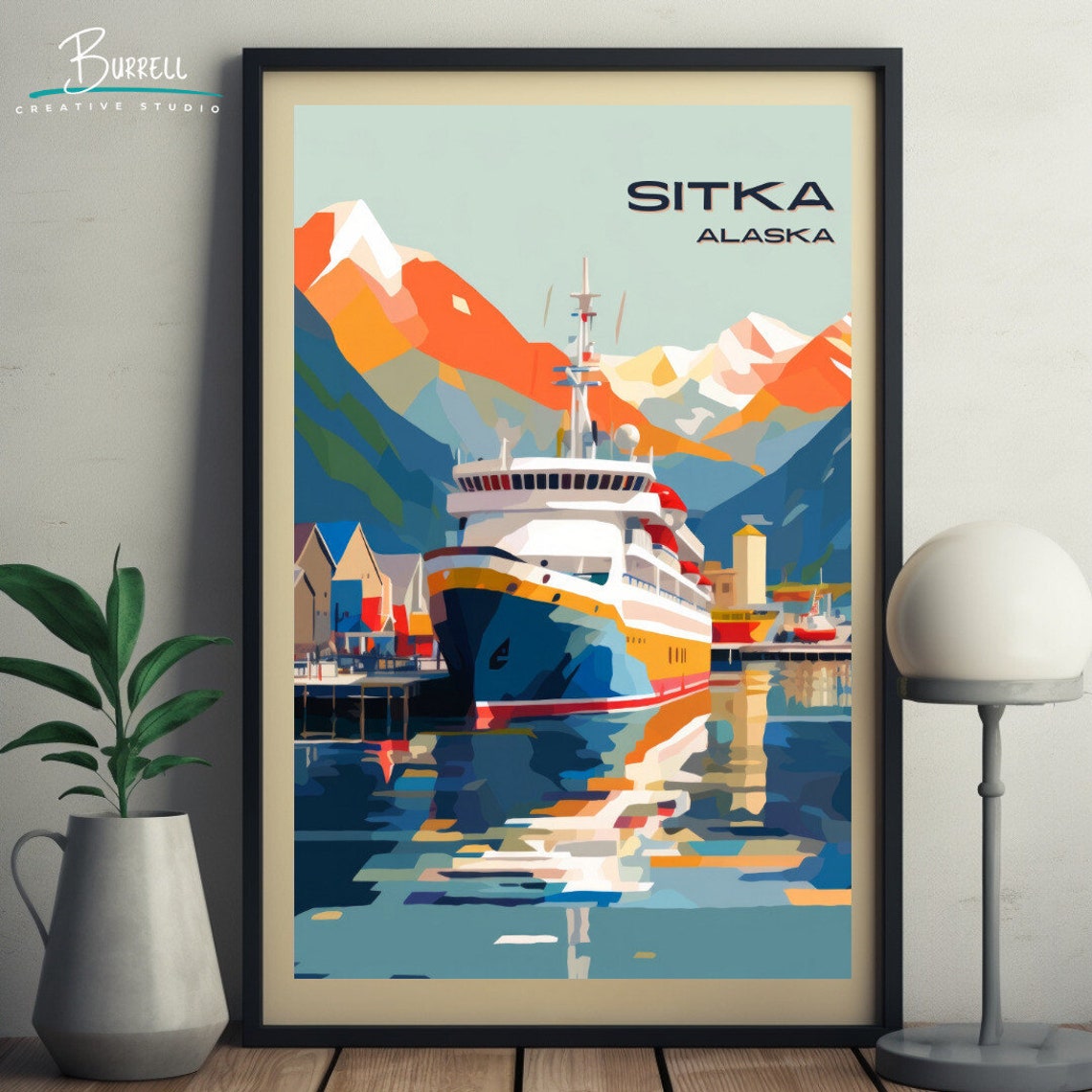 Sitka Alaska Cruise Ship Harbor Snowy Mountain Waterfront Poster - Image 5