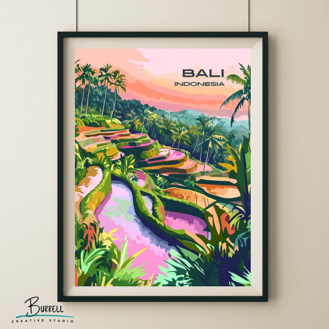 Bali Indonesia Tegalalang Rice Terraces Jungle Valley Sunset Poster