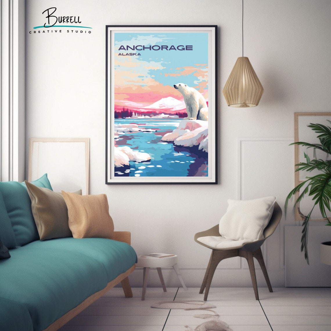 Anchorage Alaska Polar Bear Snowy Shore Sunset Arctic Poster - Image 3