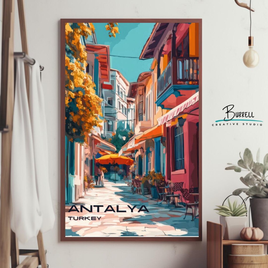 Antalya Turkey Kaleici Old Town Vibrant Cafe Street Scene Poster - Image 4