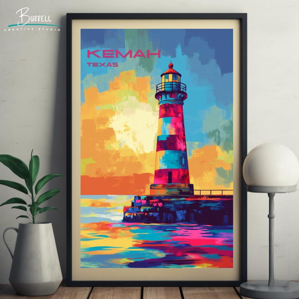 Kemah Texas Lighthouse Bold Sunset Over the Galveston Bay Poster - Image 5