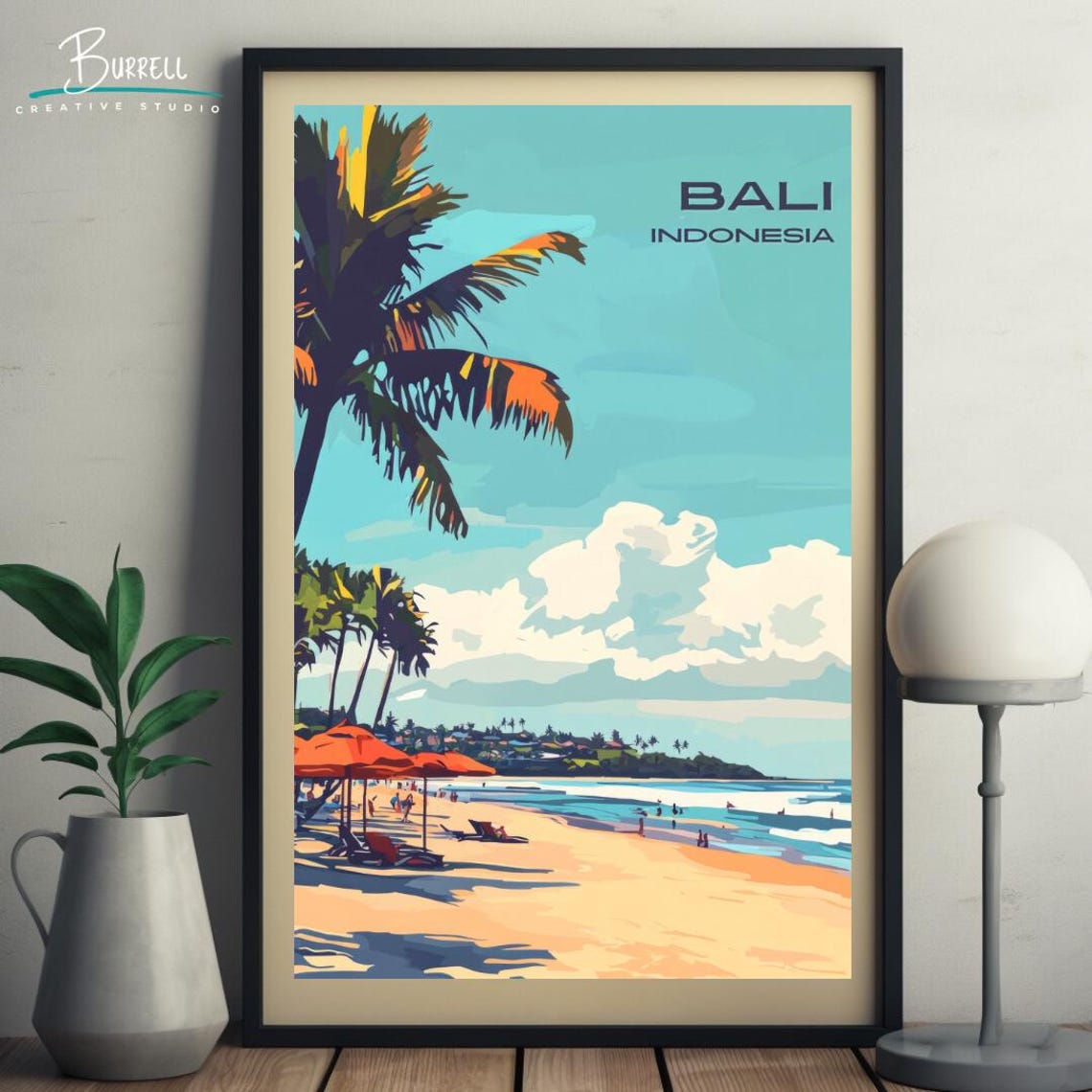 Bali Indonesia Seminyak Beach Palm Umbrellas Surf Waves Poster - Image 5