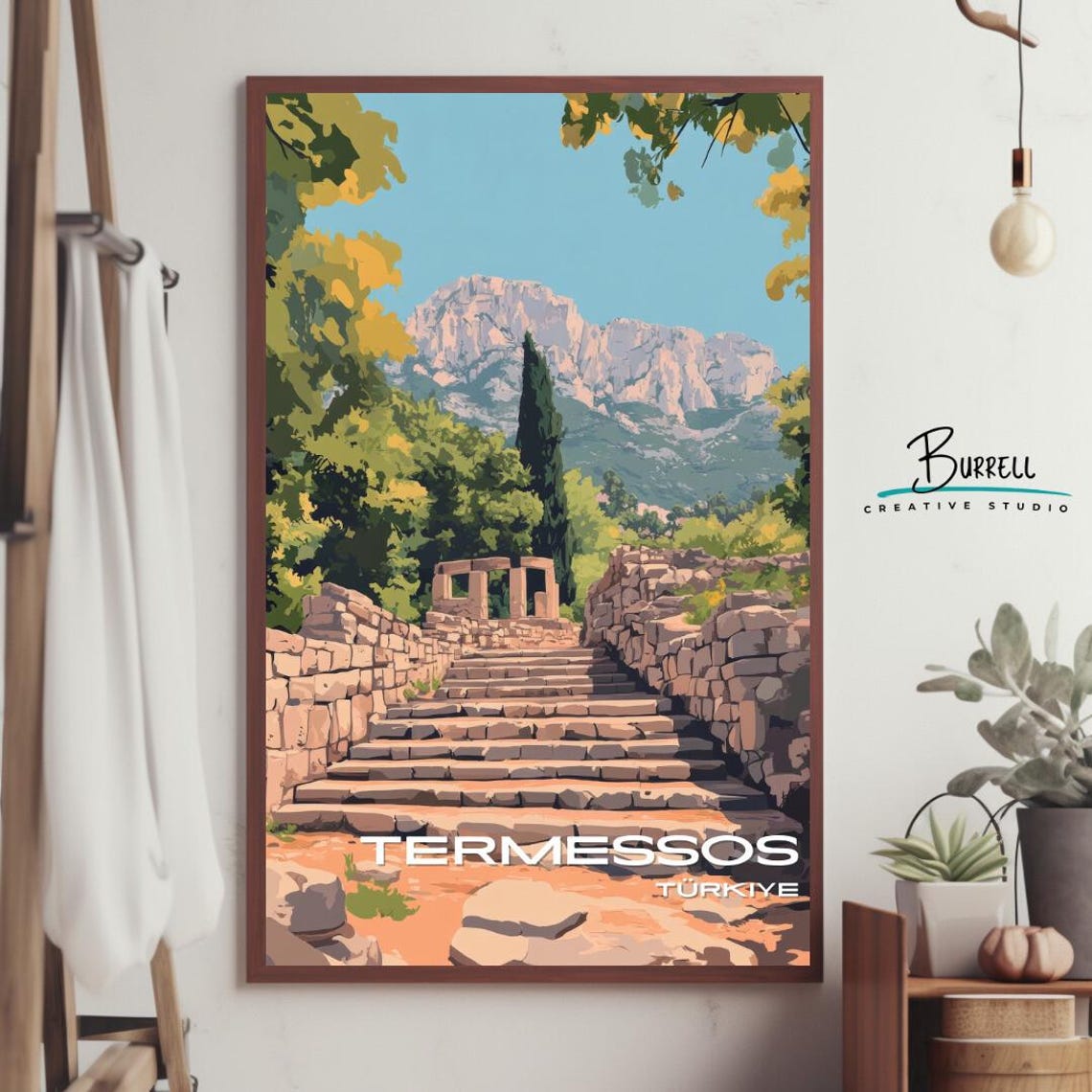 Termessos Turkiye Ancient Stone Stairway Cypress Trees Poster - Image 4