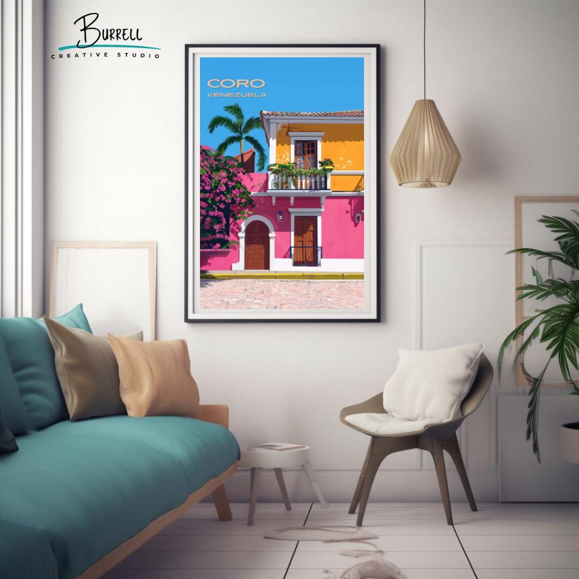 Coro Venezuela Colonial Street Pink Building Tropical Travel Poster - Image 2