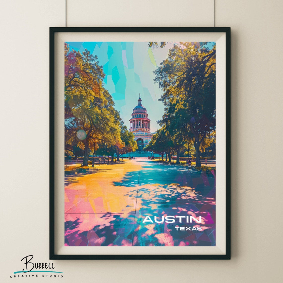 Austin Texas State Capitol Tree Lined Avenue Golden Light Poster