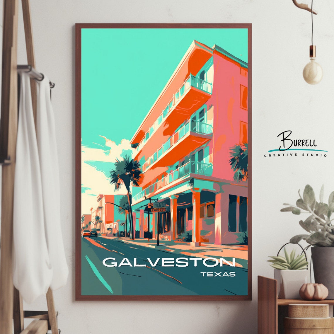Galveston Texas Seawall Boulevard Pink Building Retro Travel Poster - Image 3