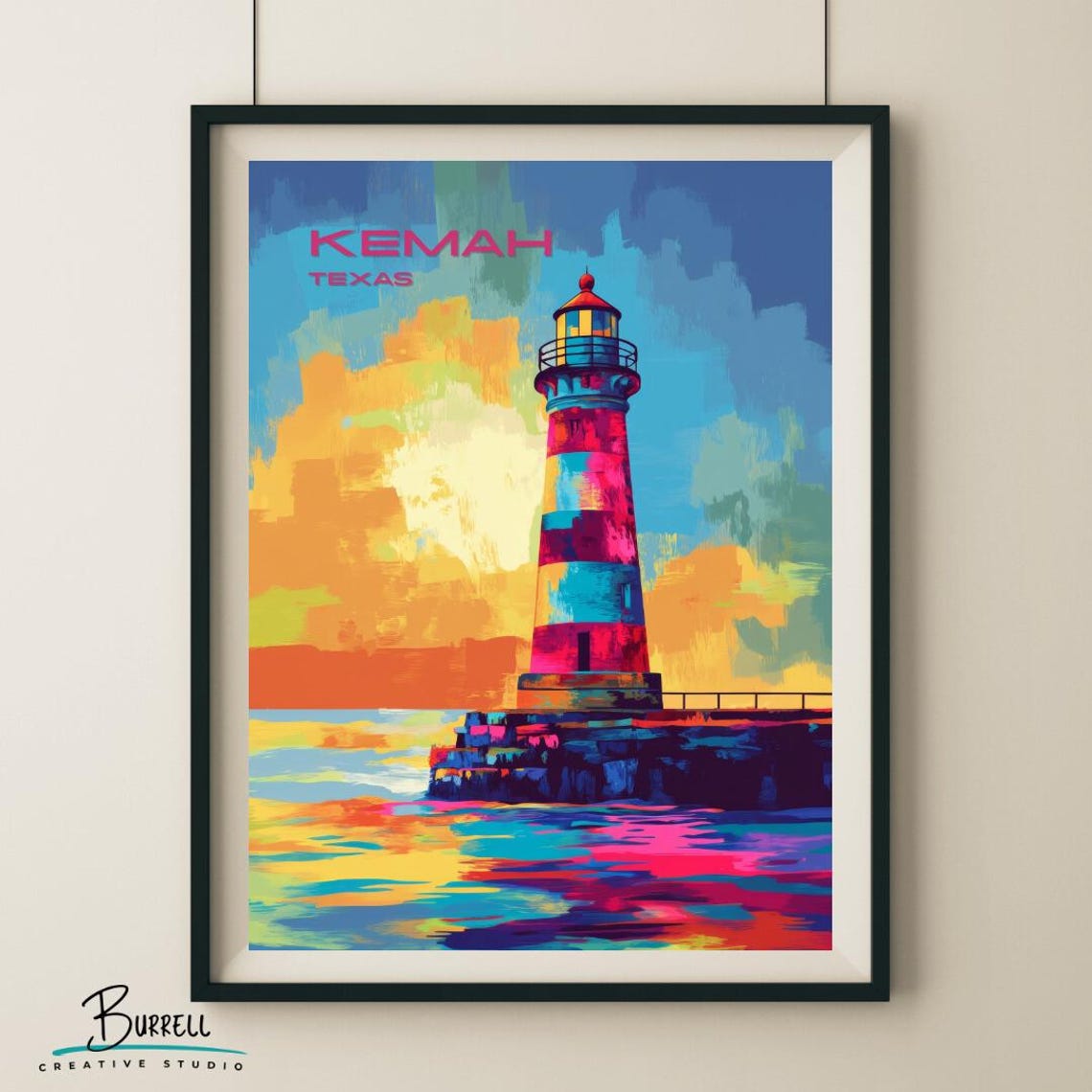 Kemah Texas Lighthouse Bold Sunset Over the Galveston Bay Poster