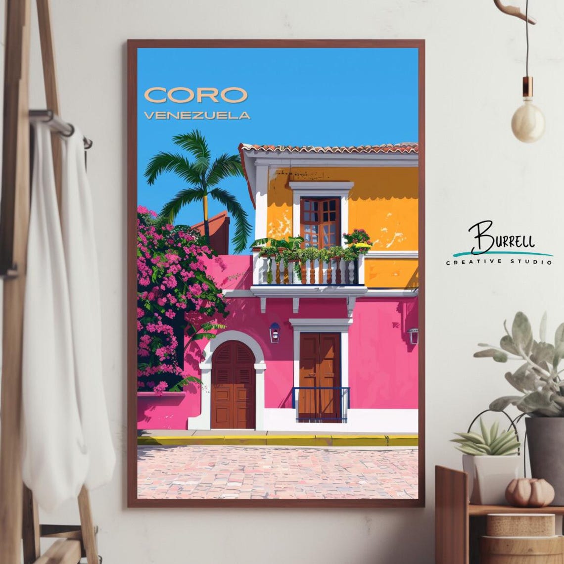 Coro Venezuela Colonial Street Pink Building Tropical Travel Poster - Image 3