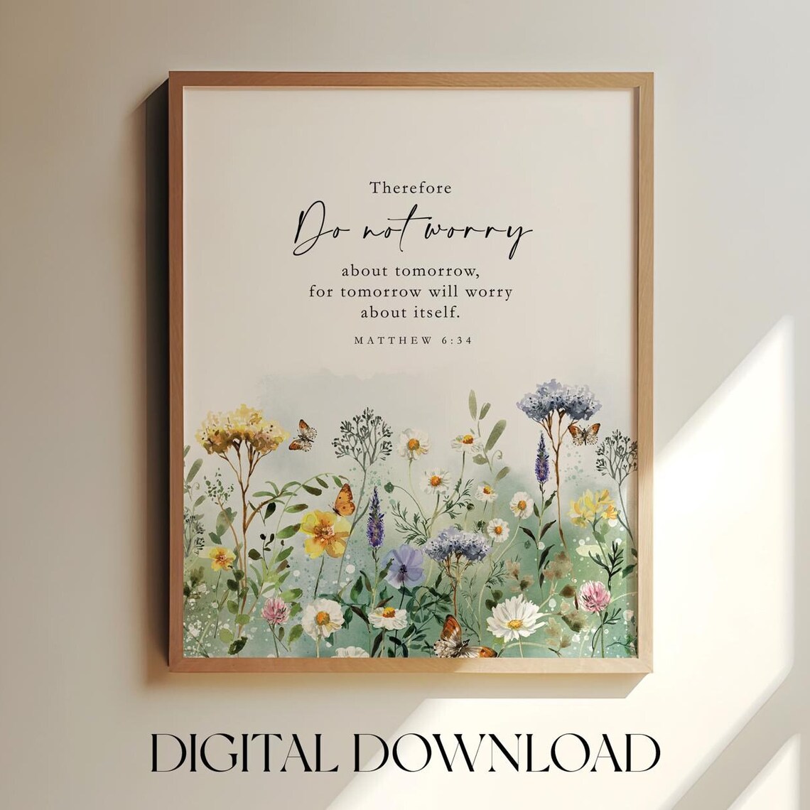 Matthew 6:34 Bible Verse Watercolor Wildflower Art Print - Image 4